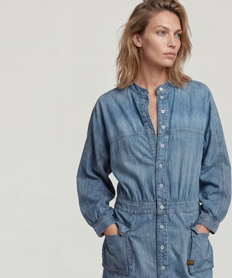 G-Star RAW Macro Balloon Jurk Midden blauw Dames - Foto 4
