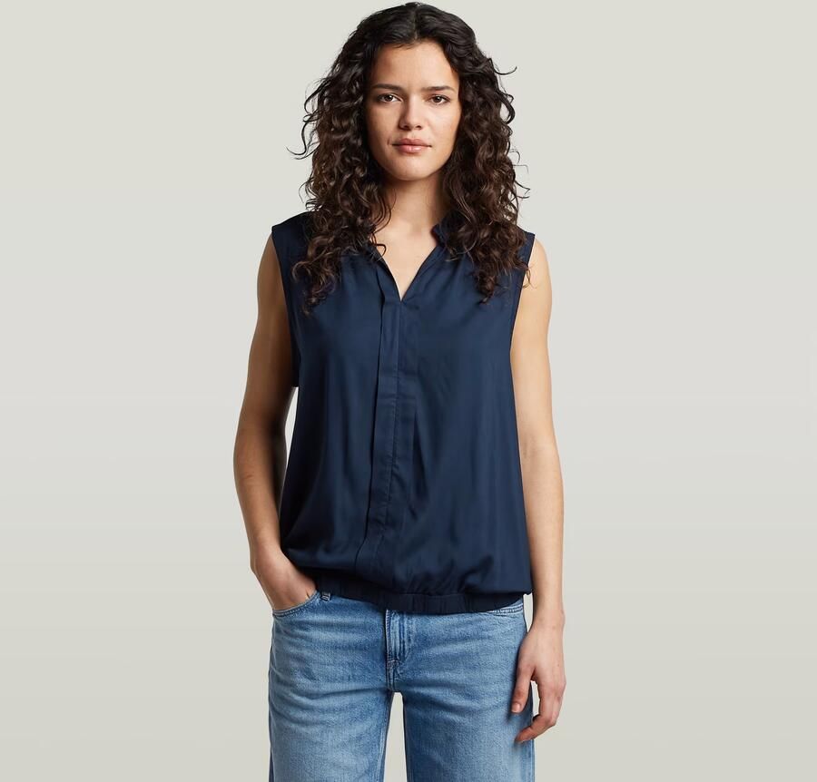 G-Star RAW Mandarin Collar Sleeveless Top Donkerblauw Dames