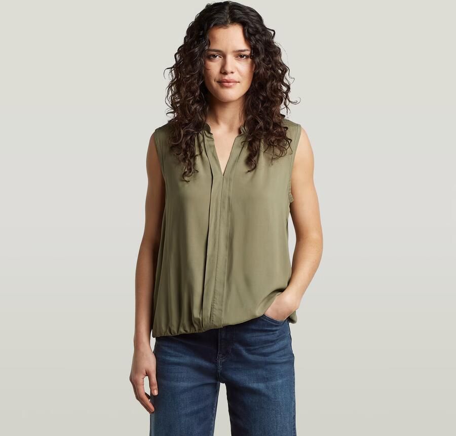 G-Star RAW Mandarin Collar Sleeveless Top Groen Dames