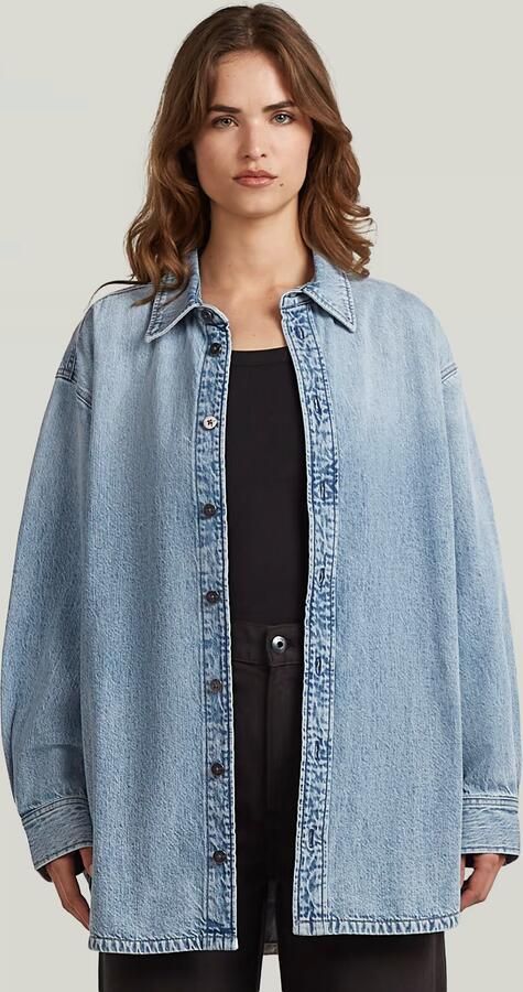 G-Star RAW Maxi Overshirt Lichtblauw Dames