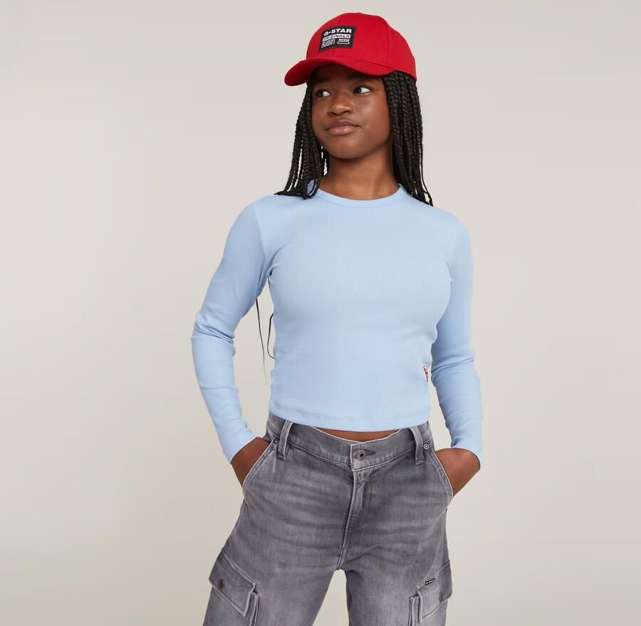 G-Star Raw T-shirt t-shirt l\s slim crop lichtblauw Ecru Meisjes Stretchkatoen Ronde hals 140 - Foto 8