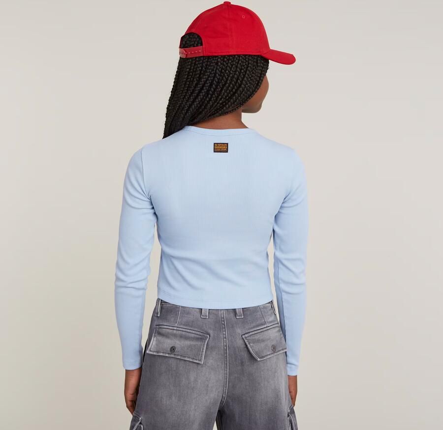 G-Star Raw T-shirt t-shirt l\s slim crop lichtblauw Ecru Meisjes Stretchkatoen Ronde hals 140 - Foto 4