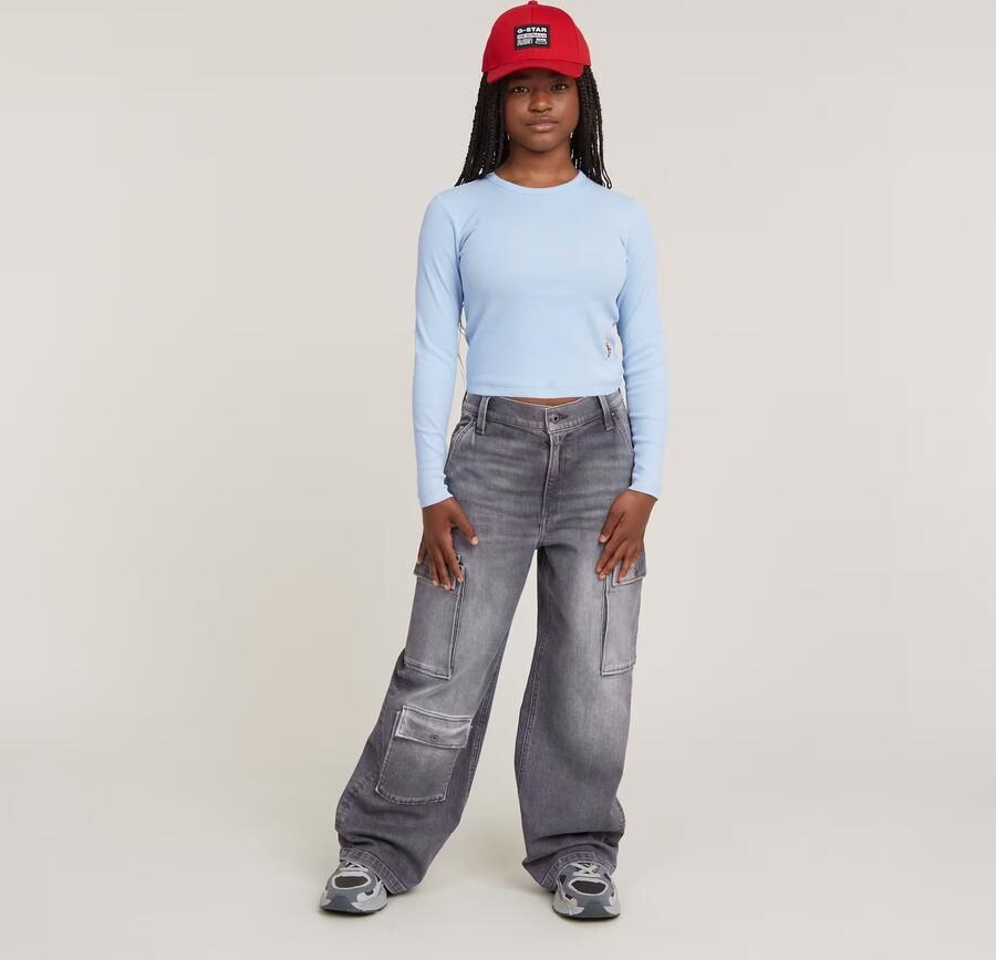 G-Star Raw T-shirt t-shirt l\s slim crop lichtblauw Ecru Meisjes Stretchkatoen Ronde hals 140 - Foto 5