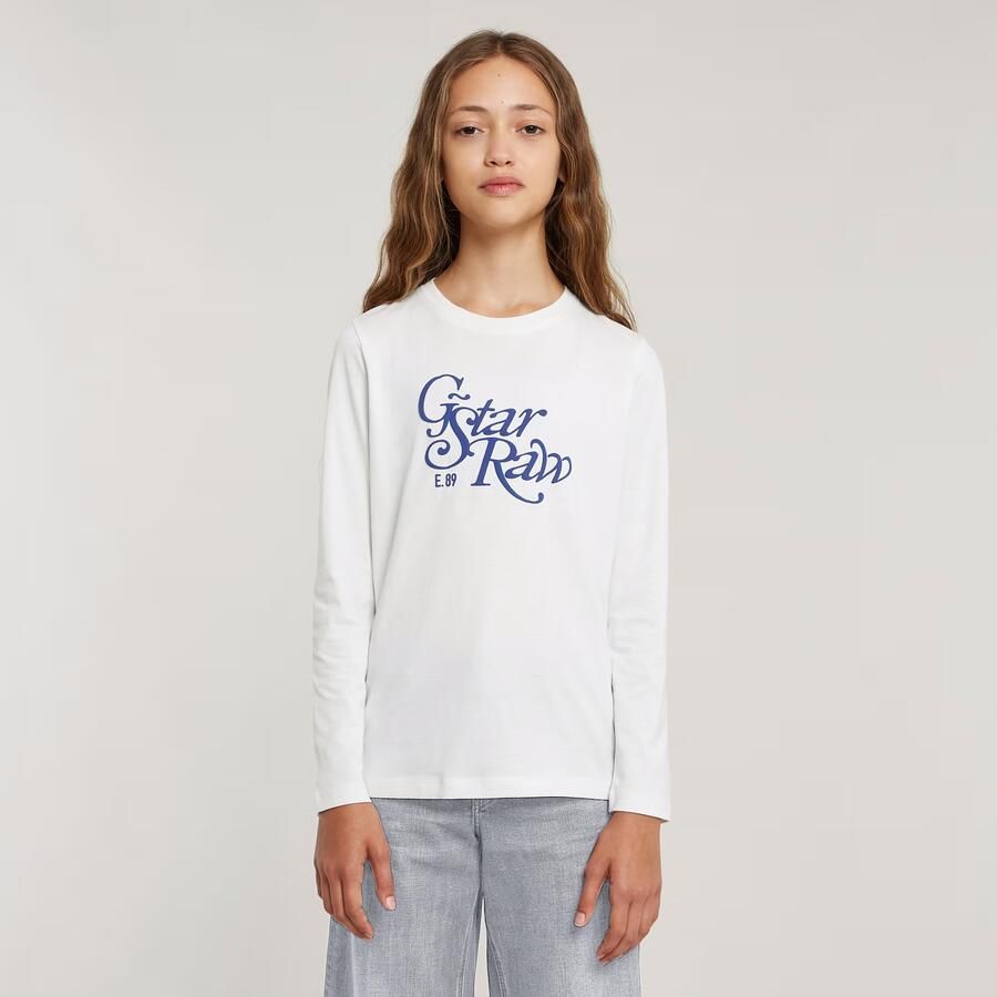 G-Star Raw longsleeve t-shirt wit blauw Meisjes Katoen Ronde hals Effen 116