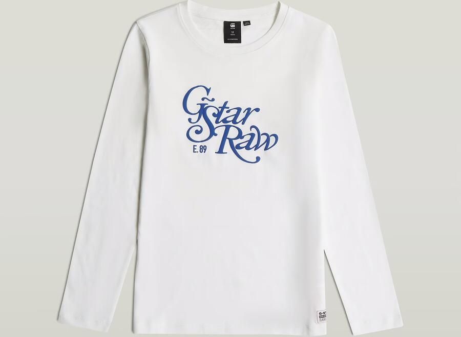 G-Star Raw longsleeve t-shirt wit blauw Meisjes Katoen Ronde hals Effen 128 - Foto 6