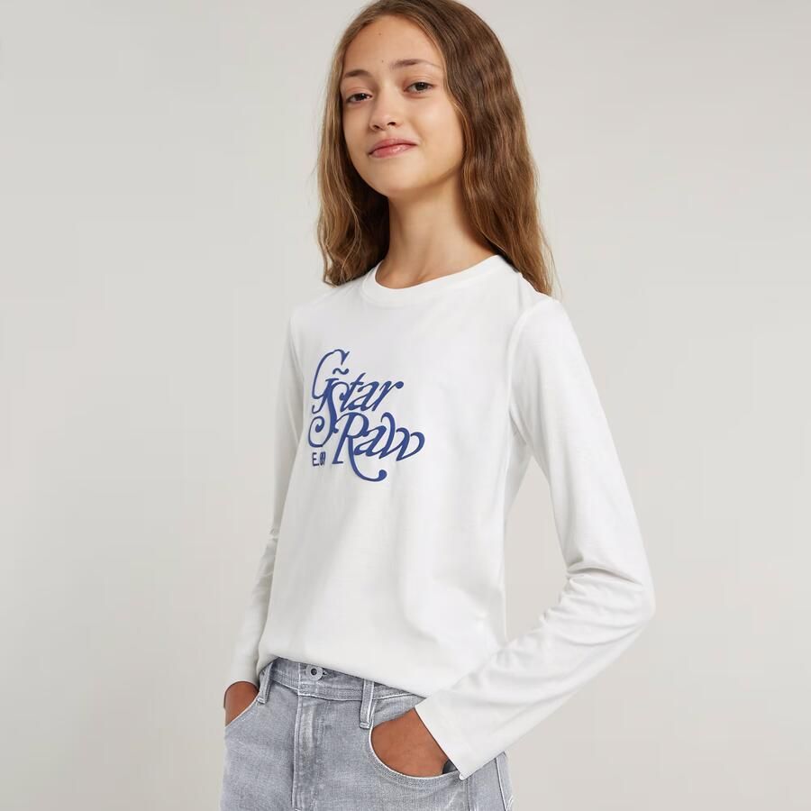G-Star Raw longsleeve t-shirt wit blauw Meisjes Katoen Ronde hals Effen 128 - Foto 4