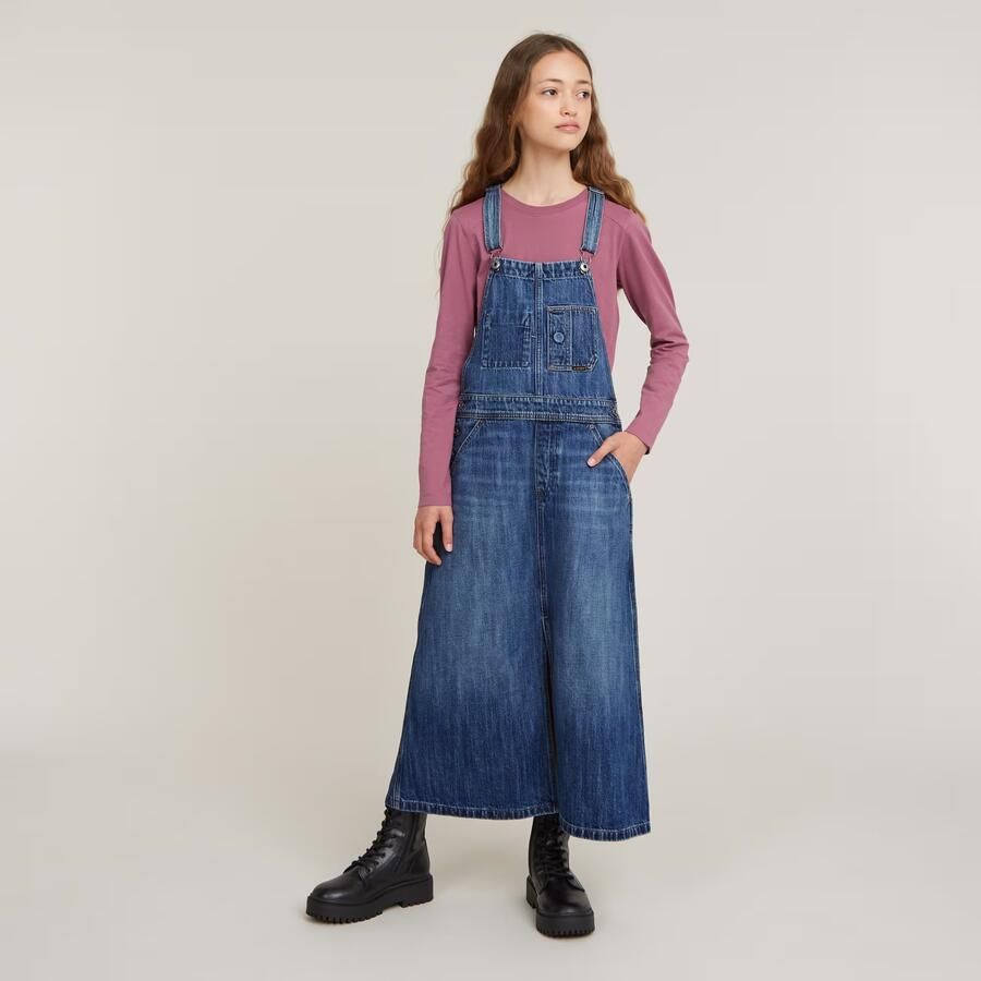 G-Star Raw overgooier Dungaree dress long faded cliffside blue Jurk Meisjes Denim Vierkante hals 140 - Foto 7