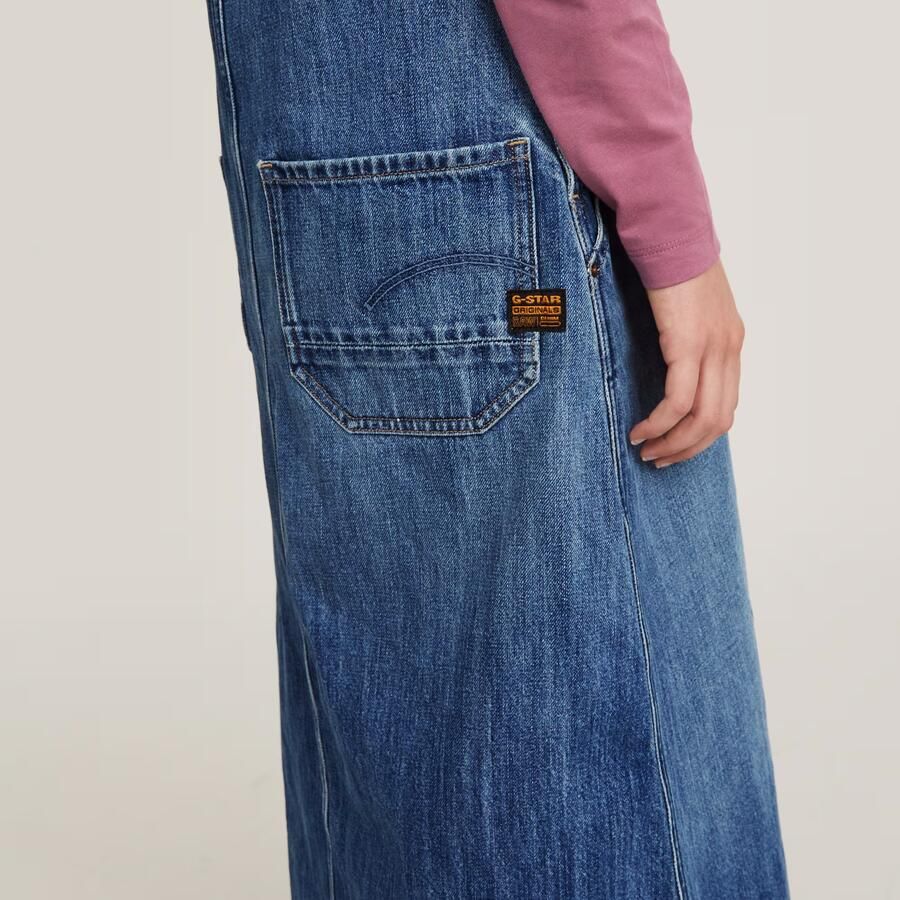 G-Star Raw overgooier Dungaree dress long faded cliffside blue Jurk Meisjes Denim Vierkante hals 140