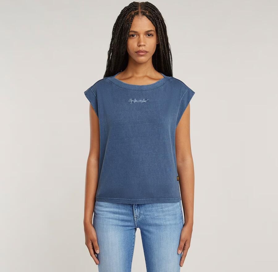 G-Star RAW Mini G-Script Logo Overdyed Top Midden blauw Dames - Foto 7