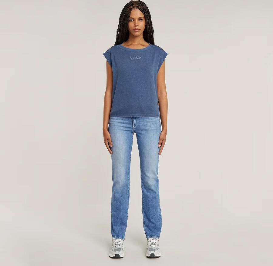 G-Star RAW Mini G-Script Logo Overdyed Top Midden blauw Dames - Foto 3