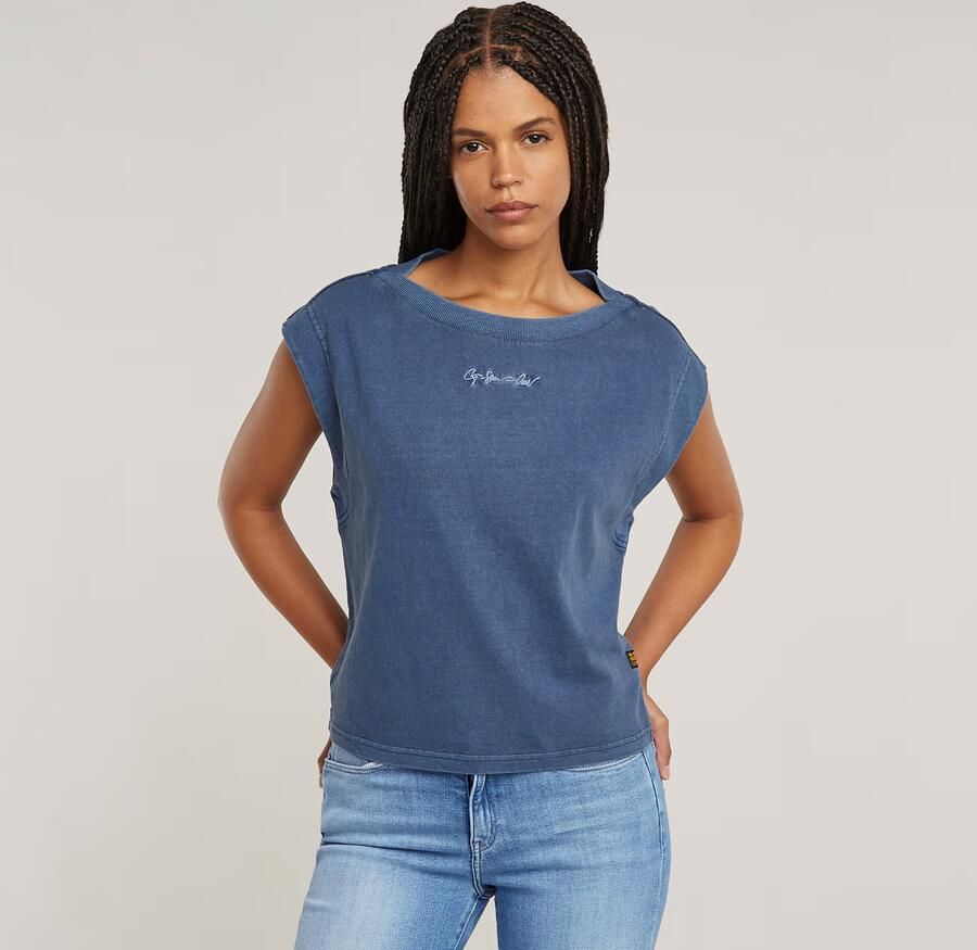 G-Star RAW Mini G-Script Logo Overdyed Top Midden blauw Dames - Foto 4