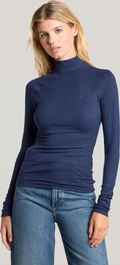 G-Star RAW Mock Slim Rib Logo Top Donkerblauw Dames
