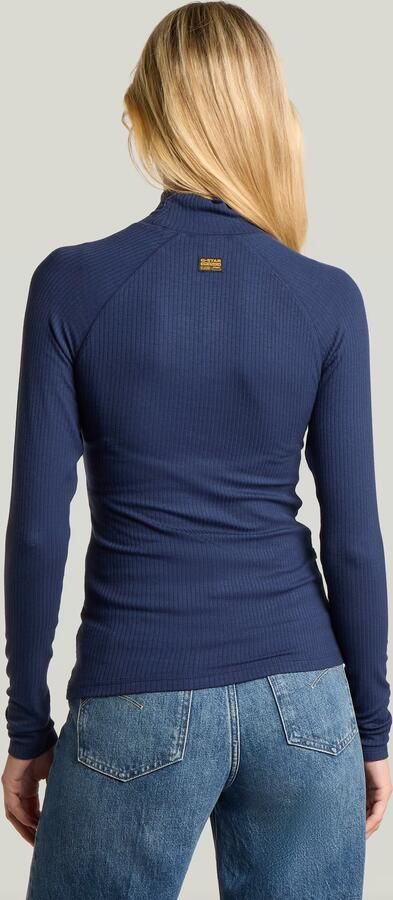 G-Star RAW Mock Slim Rib Logo Top Donkerblauw Dames - Foto 6