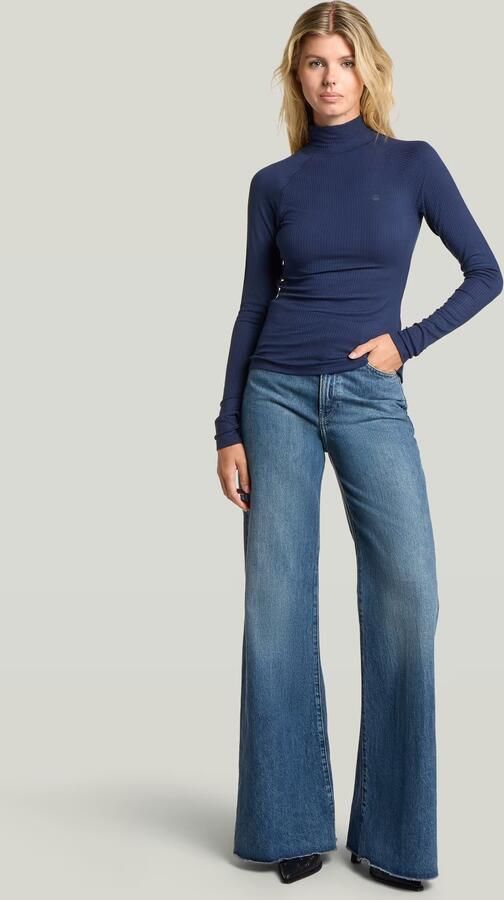 G-Star RAW Mock Slim Rib Logo Top Donkerblauw Dames - Foto 5