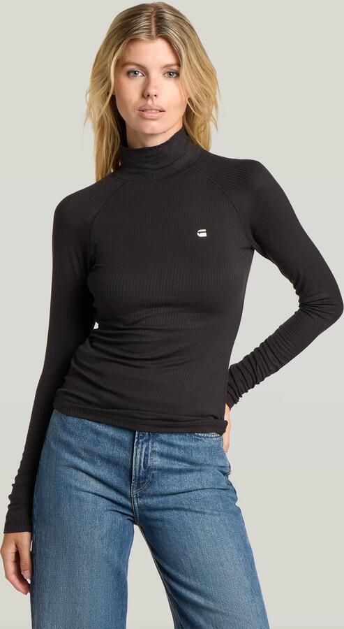 G-Star RAW Mock Slim Rib Logo Top Zwart Dames
