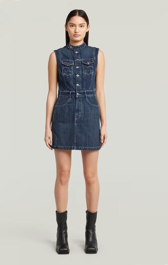 G-Star Raw Korte Jurk D27698 D577 MOTO SLIM DRESS SL-H555 ANTIQUE FADED TWISTER