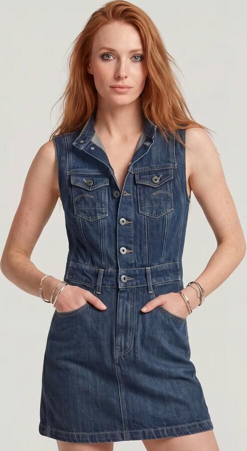 G-Star Raw Korte Jurk D27698 D577 MOTO SLIM DRESS SL-H555 ANTIQUE FADED TWISTER - Foto 6