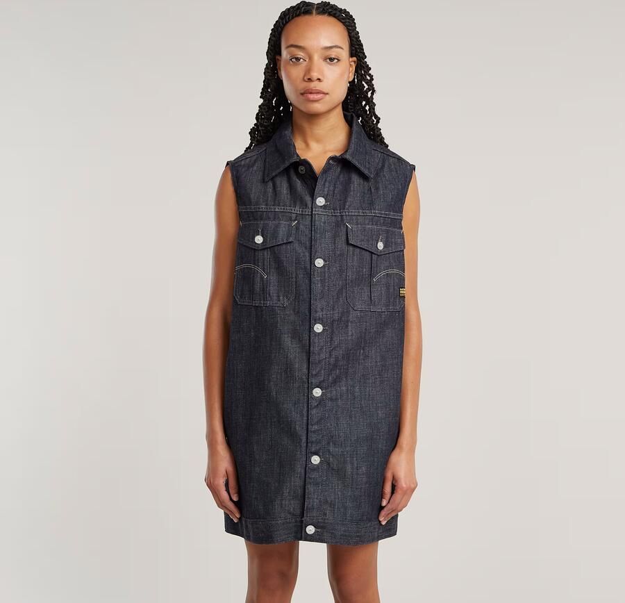 G-Star RAW Mouwloze Jurk Oversized Donkerblauw Dames - Foto 7