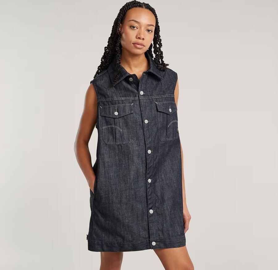 G-Star RAW Mouwloze Jurk Oversized Donkerblauw Dames - Foto 4