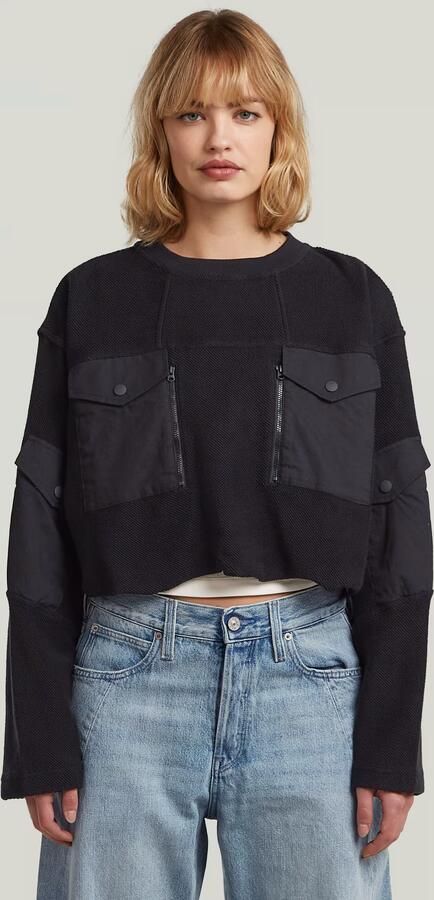 G-Star RAW Multi Pocket Mix Loose Cropped Sweater Zwart Dames