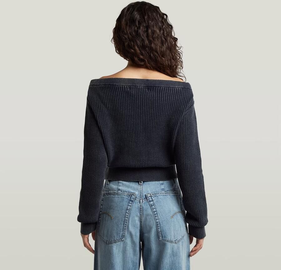 G-Star RAW Offshoulder Washed Gebreide Trui Donkerblauw Dames - Foto 4