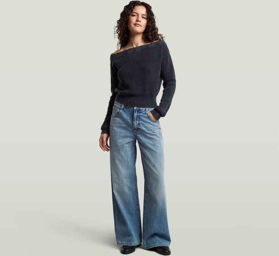 G-Star RAW Offshoulder Washed Gebreide Trui Donkerblauw Dames - Foto 5