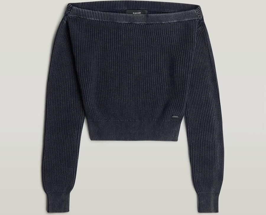 G-Star RAW Offshoulder Washed Gebreide Trui Donkerblauw Dames - Foto 6
