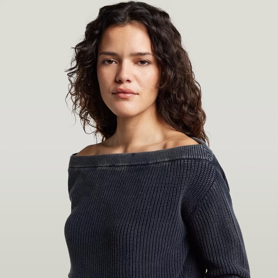 G-Star RAW Offshoulder Washed Gebreide Trui Donkerblauw Dames - Foto 2