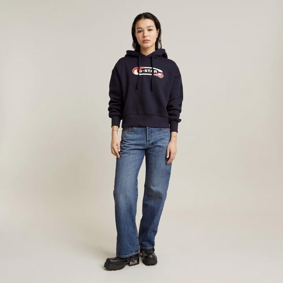 G-Star RAW Old Skool Logo Loose Hoodie Donkerblauw Dames - Foto 2