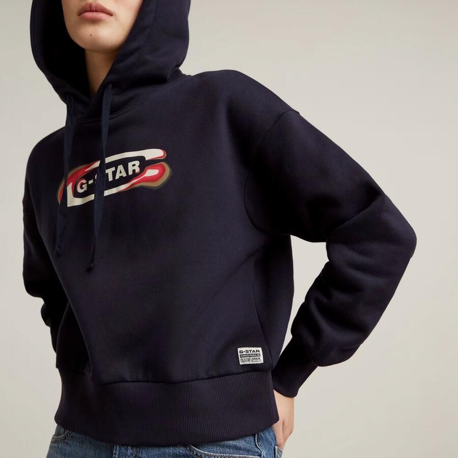 G-Star RAW Old Skool Logo Loose Hoodie Donkerblauw Dames - Foto 4