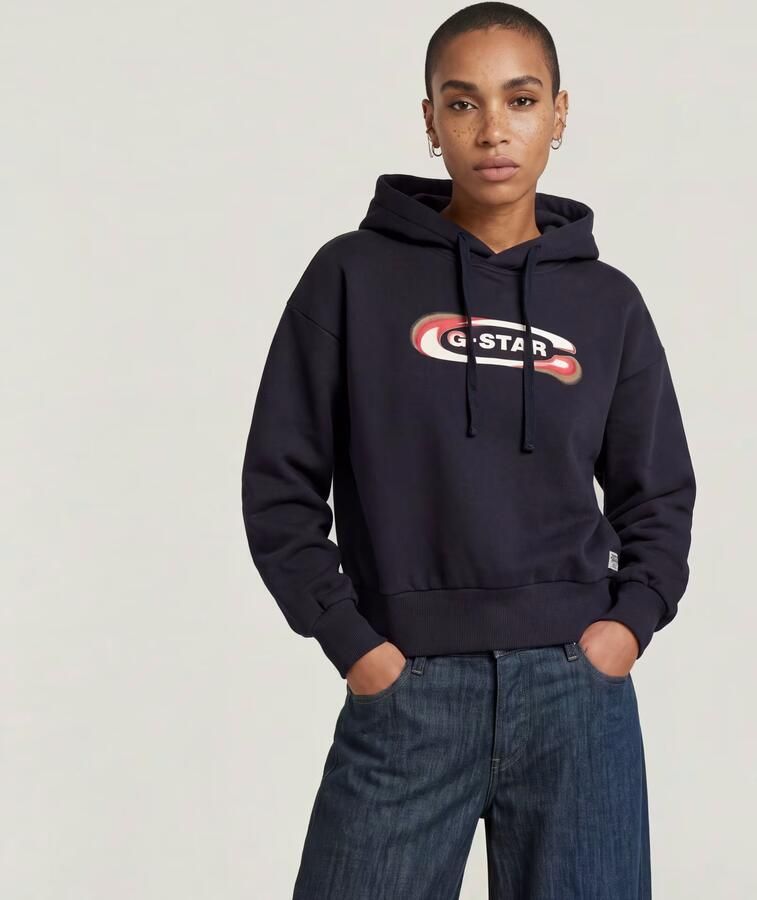 G-Star RAW Old Skool Logo Loose Hoodie Donkerblauw Dames - Foto 8