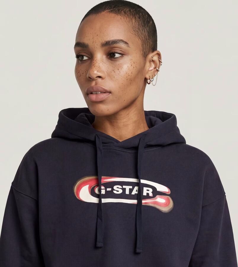 G-Star RAW Old Skool Logo Loose Hoodie Donkerblauw Dames - Foto 7