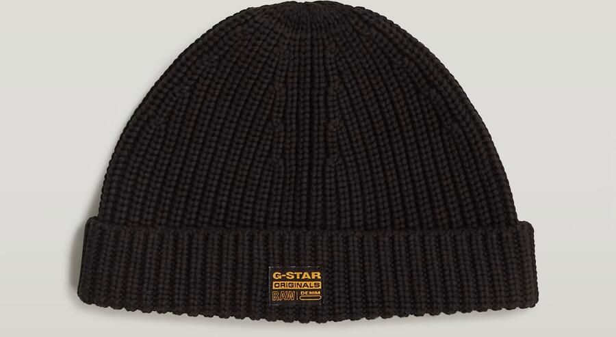 G-Star Zwarte Geribbelde Katoenmix Logo Hoed Black Heren