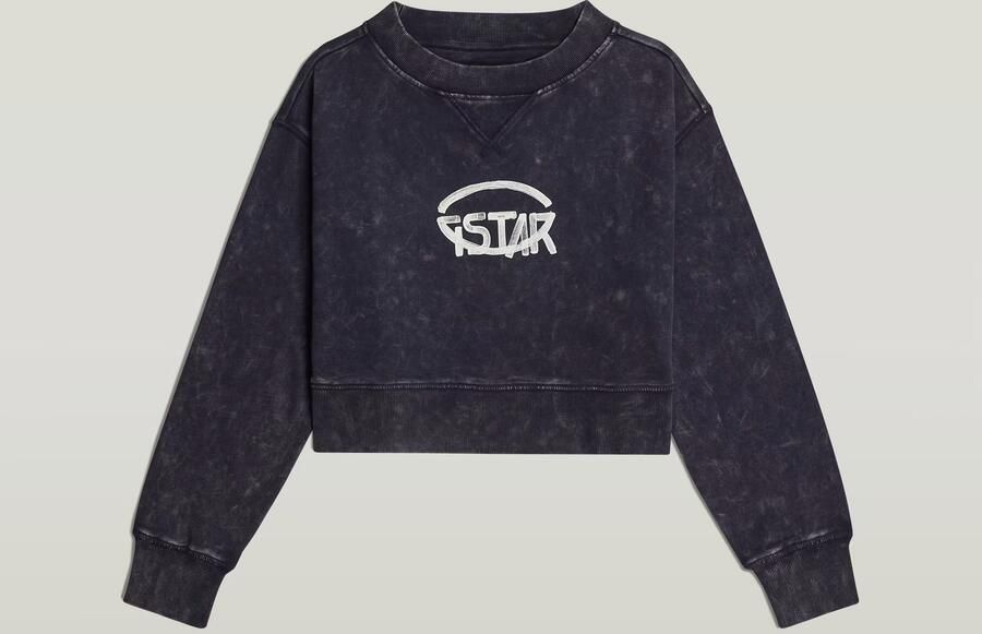 G-Star RAW Overdyed Cropped Logo Loose Sweater Donkerblauw Dames