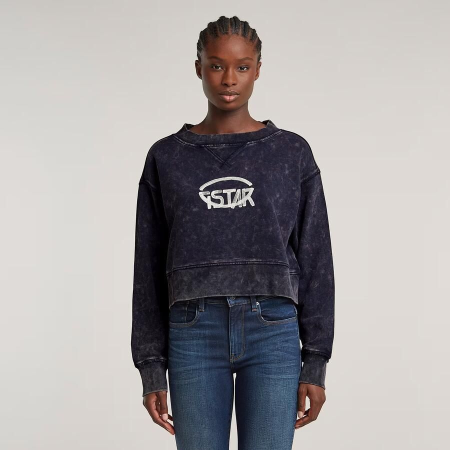 G-Star RAW Overdyed Cropped Logo Loose Sweater Donkerblauw Dames - Foto 3
