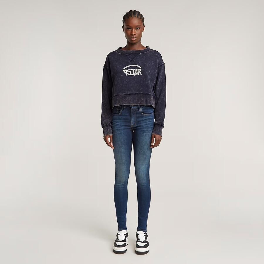 G-Star RAW Overdyed Cropped Logo Loose Sweater Donkerblauw Dames - Foto 4