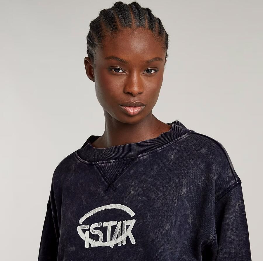 G-Star RAW Overdyed Cropped Logo Loose Sweater Donkerblauw Dames - Foto 6