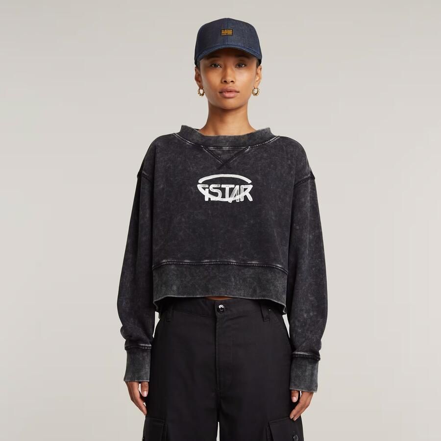 G-Star RAW Overdyed Cropped Logo Loose Sweater Zwart Dames - Foto 2