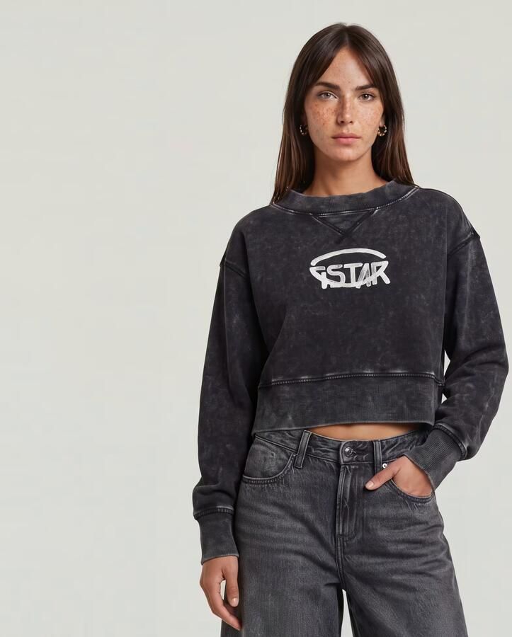 G-Star RAW Overdyed Cropped Logo Loose Sweater Zwart Dames - Foto 4