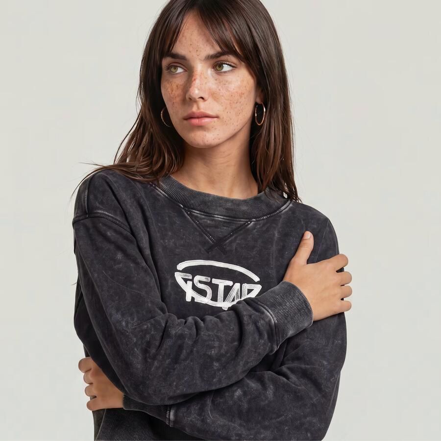 G-Star RAW Overdyed Cropped Logo Loose Sweater Zwart Dames - Foto 3