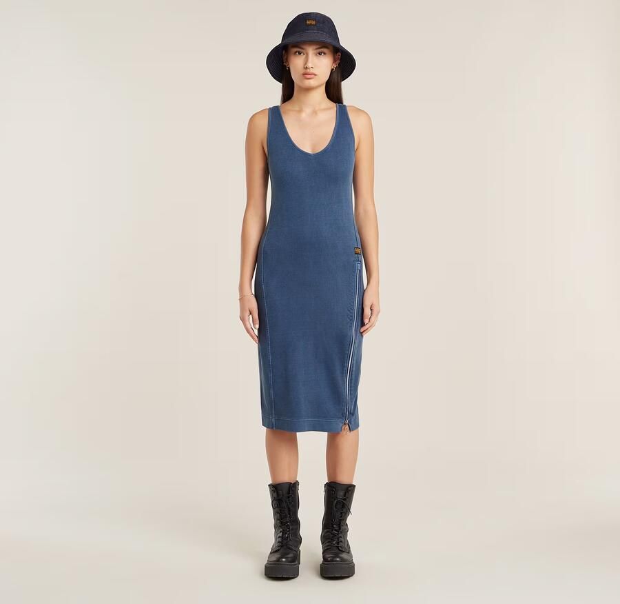 G-Star RAW Overdyed Jurk Asymmetric Zip Midden blauw Dames - Foto 7