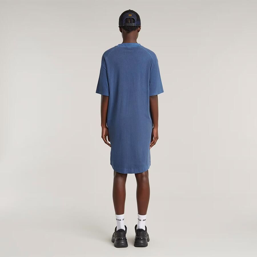 G-Star RAW Overdyed Saddle Sleeve Loose T-Shirt Jurk Midden blauw Dames
