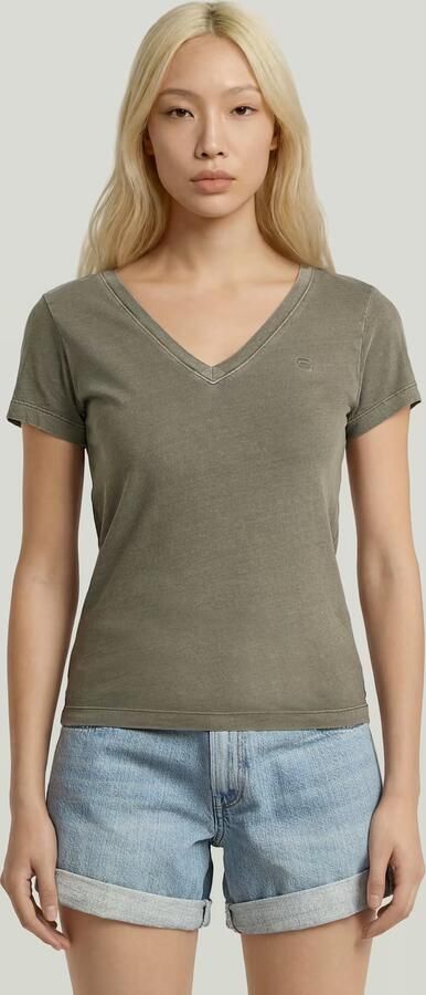 G-Star RAW Overdyed Slim V T-Shirt Bruin Dames
