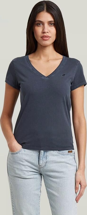 G-Star RAW Overdyed Slim V T-Shirt Donkerblauw Dames