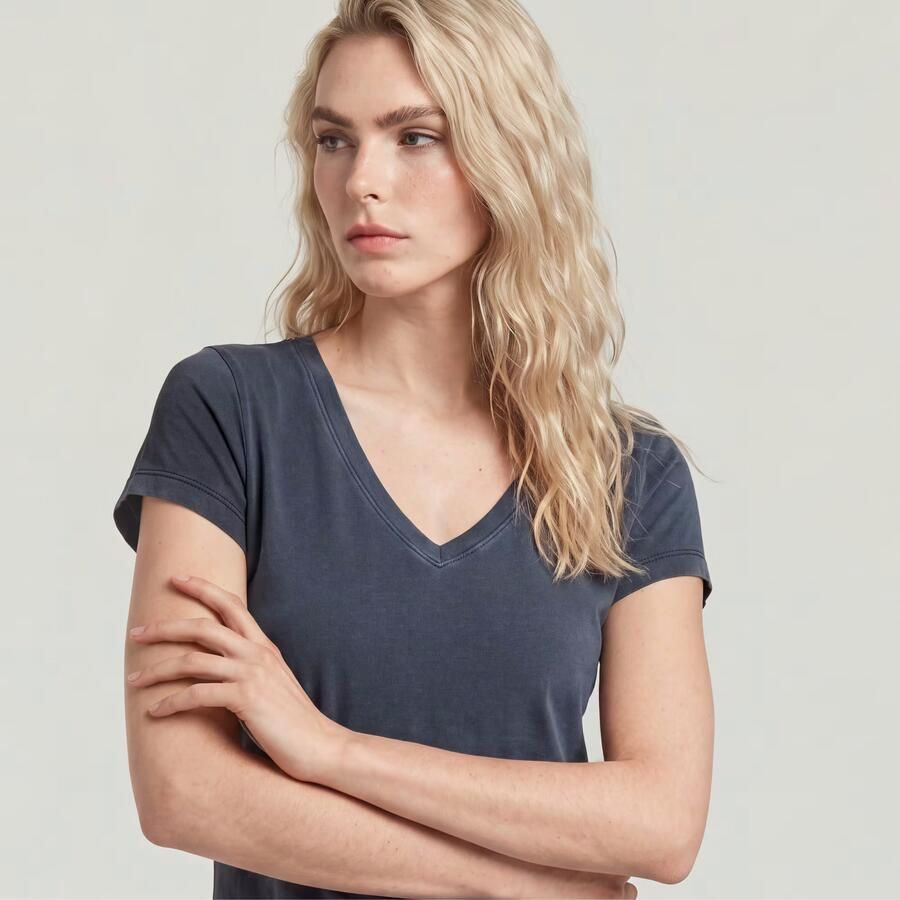 G-Star RAW Overdyed Slim V T-Shirt Donkerblauw Dames - Foto 3