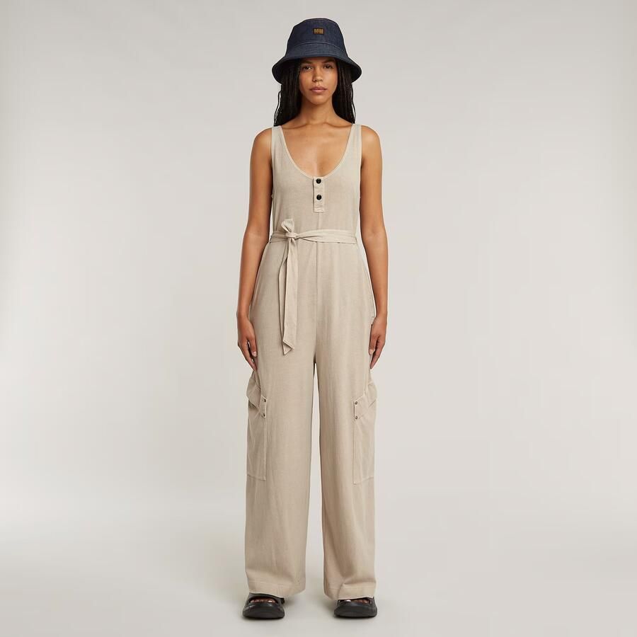 G-Star RAW Overdyed Utility Loose Jumpsuit Beige Dames