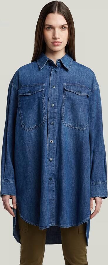 G-Star RAW Oversized Denim Blouse Evergreen Midden blauw Dames
