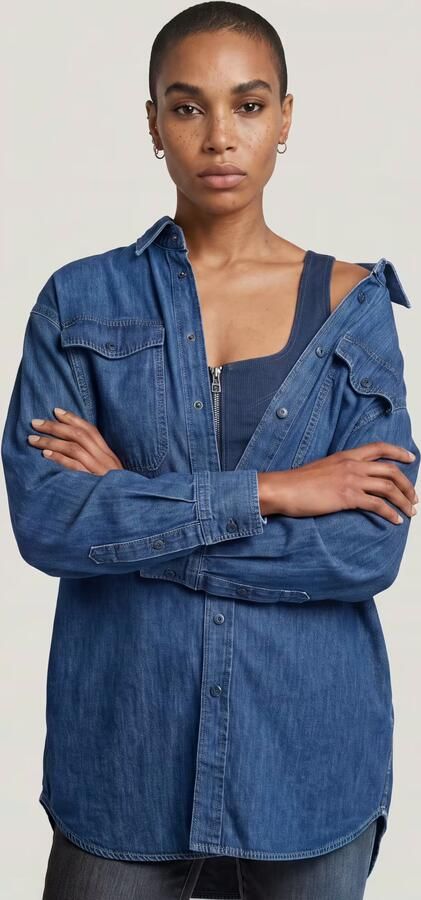 G-Star RAW Oversized Denim Blouse Evergreen Midden blauw Dames - Foto 5