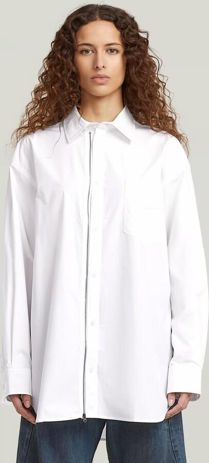 G-Star RAW Oversized Zip Poplin Overhemd Wit Dames