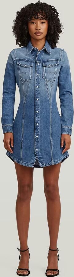 G-Star RAW Pitched Hem Overhemdjurk Midden blauw Dames - Foto 1